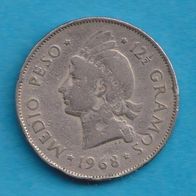 Dominikanische Republik 1/2 Peso 1968 RAR