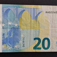 Fehldruck 20 Euro Schein Banknote weißer unbedruckten Streifen