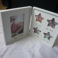unbenutzt hochwertiger Baby Foto Rahmen zum Aufstellen Holz weiß
