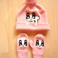 2 tlg Mädchen Winter Set H&M Strickmütze & Handschuhe rosa 92 98 104