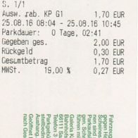 Parkticket Saarbrücken Galeria Kaufhof vom 25.08.2016