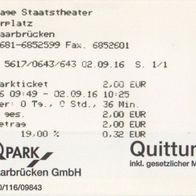 Parkticket Saarbrücken Tiefgarage Staatstheater Schillerplatz vom 02.09.2016