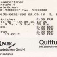 Parkticket Saarbrücken Parkhaus Lampertshof vom 09.09.2016