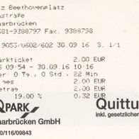Parkticket Saarbrücken Parkplatz Beethovenplatz vom 30.09.2016