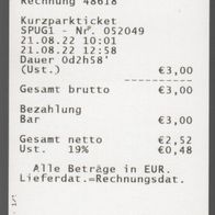 Parkticket Karlsruhe Parkgaragen Schlossplatz vom 21.08.2022