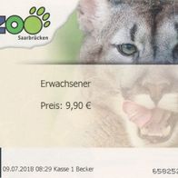 2018 Eintrittskarte mit Panther Zoo Saarbrücken vom 09.07.2018
