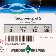Ticket SV Werder Bremen - FC Twente Enschede 2.11.2010 Nederland Champions League