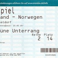 Ticket Deutschland - Norwegen 11. 2. 2009 Noreg NORGE Norway DFB NFF Düsseldorf