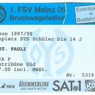 Ticket 1. FSV Mainz 05 vs FC St. Pauli 1. 3. 1998 Eintrittskarte Fußball Sankt