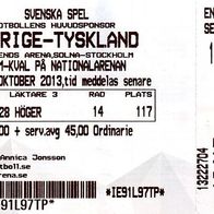 Ticket Schweden - Deutschland 15.10.2013 Sverige Sweden DFB SvFF Germany Svenska