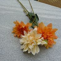 3 langstielige tolle Stoffblumen Dahlien in gelb und orange