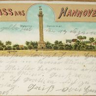 Hannover 1903 Waterloo-Denkmal Waterloosäule Litho-Ansichtskarte AK Lithographie
