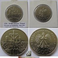 1990, Poland, 10 000 Zlotych, commemorative issue: 10 years of Solidarity