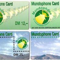 4 verschiedene Prepaid Telefonkarten - Mundophone Card , gebraucht und leer
