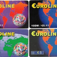 4 verschiedene Prepaid Telefonkarten - Euroline , gebraucht und leer