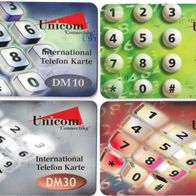4 verschiedene Prepaid Telefonkarten - Unicom , gebraucht und leer