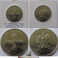 1991, Poland, 10 000 Zlotych, Commemorative issue: Constitiution of 3 May 1791