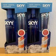 SKYY Vodka - 2 Flaschen 0,7 l Vodka aus San Francisco 40% Vol. + 2 Highball Gläser