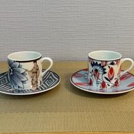 Meissen - 2 x Espresso-Set "Collage Bloomy Feathers" + "Collage Noble Chinese" NEU