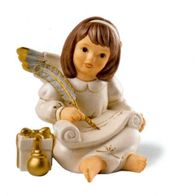 Goebel "Engel mit Wunschzettel" 9 cm Feder Geschenk Weiß-gold Weißgold 2010 NEU + OVP