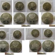 1988-1991, USSR, a set of 9 pcs of 3/5-Ruble coins, Proof, Bank foil