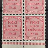 Deutsches Reich Dienst Nr. 1 Viererblock m. Unterra"Zähldienstmarken für Preußen"