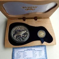 2 seltene Münzen aus Südafrika - Der Weisse Hai - 2,5 Cent und 2 Rand Silber in Box