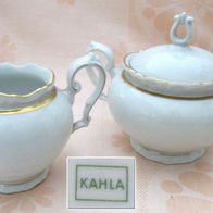 Kahla Porzellan Teller * Zuckerdose & Sahnekännchen - weiß mit Goldrand