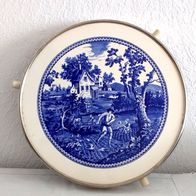 Villeroy & Boch Rusticana blau alte runde Steingut Kuchenplatte auf Bakelit Drehfuss