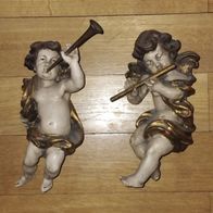 Paar Barock-Wandengel Putten musizierend (Flöte & Horn) - Holz