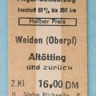 Edmondsonsche Fahrkarte Pilger-Sonderzug Weiden-Altötting 1984 Deutsche Bundesbahn DB