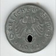 1 Reichspfennig Münze von 1942 „F“ 2. Weltkrieg Deutsches Reich