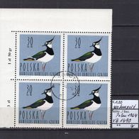 Polen 1964 Wasservögel Viererblock MiNr. 1490 Eckrand oben links gestempelt