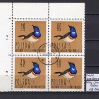 Polen 1964 Wasservögel Viererblock MiNr. 1491 Eckrand oben links gestempelt