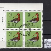 Polen 1964 Wasservögel Viererblock MiNr. 1492 Eckrand oben links gestempelt