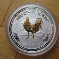 Lunar Serie I Hahn 2005 / 1 Oz Silber Münze Gilded