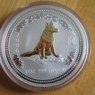 Lunar Serie I Hund 2006 / 1 Oz Silber Münze Gilded
