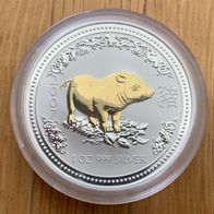 Lunar Serie I Maus 2007 / 1 Oz Silber Münze Gilded