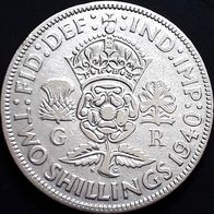 2 Shillings 1 Florin Münze Großbritannien König George VI. 1940 Silbermünze