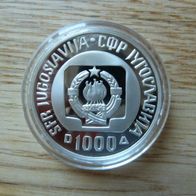 Jugoslawien/ Serbien 1000 Dinara 1985 Silber PP "Skiflug- WM Planica" Max. 20.000 Ex