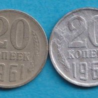 Rußland 2x  20 Kopeken 1961 verschiedene