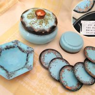 Vintage * Set Schmuckschalen Kupfer emailliert Spritzdekor * Anbieteschalen blau