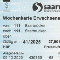 Fahrschein 439369 saarVV Saarbahn Wochenkarte Erwachsene vom 05.10.2025
