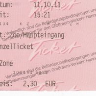 Fahrschein Einzelticket 7901 GVH Hauptbahnhof - Zoo Hannover am 11.10.2011