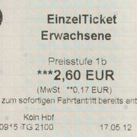 Fahrschein Einzelticket 6983409 DB VRS Köln Hbf am 17.05.2012