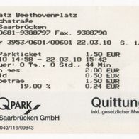 Parkticket 3953/0601/00601 Parkplatz Beethovenplatz Saarbrücken am 22.03.2010