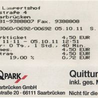 Parkticket 3060/0692/00692 Parkhaus Lampertshof Saarbrücken am 05.10.2011