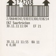 Parkticket 134208 EKZ Saarbrücken am 30.11.2011