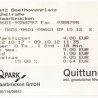 Parkticket 0601/0601/00601 Parkplatz Beethovenplatz Saarbrücken am 09.10.2012