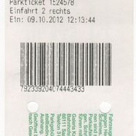 Parkticket 1524578 Parkhaus Galeria Kaufhof Saarbrücken am 09.10.2012